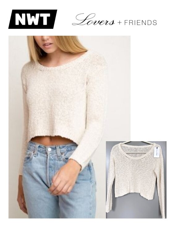Lovers + Friends Sweaters - Lovers + Friends Cream Open-Weave Cropped Crewneck Sweater